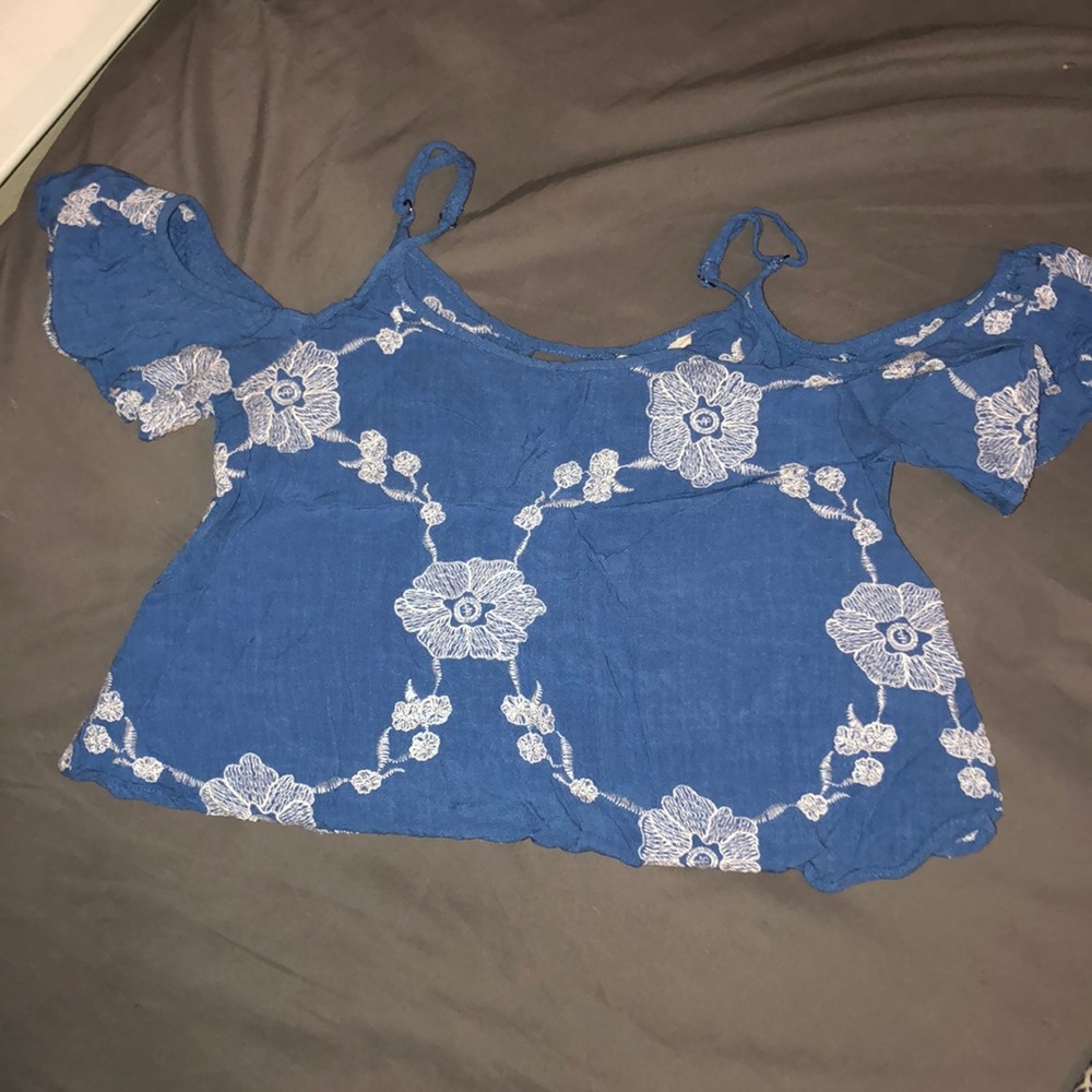 Blue crop top with white flowers